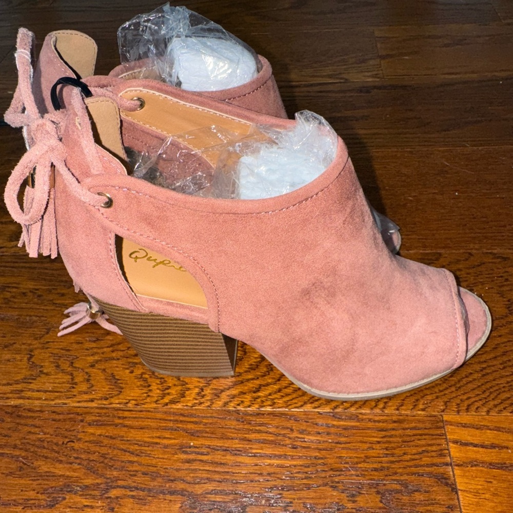 Qupid Women's Peep Toe Heeled Boots - Dusty Rose
